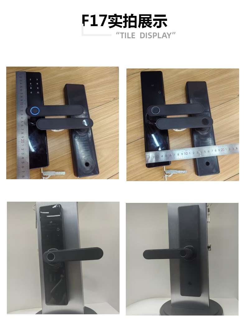 Black smart door lock with facial and fingerprint recognition, digital keyboard handle, specially designed for wooden doors pic 12