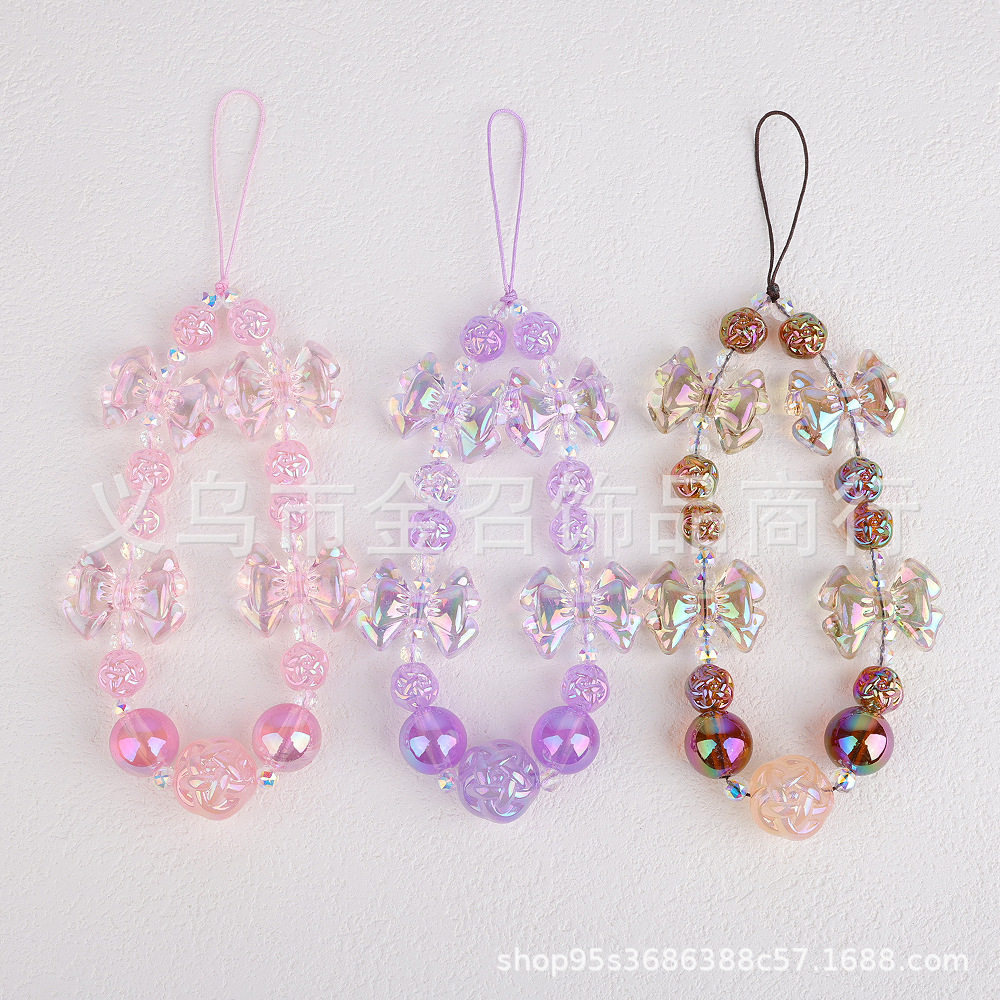 2024 New color-plated bow phone chain, fashionable and fresh phone case lanyard, anti-loss and anti-drop wrist strap for girls pic 4