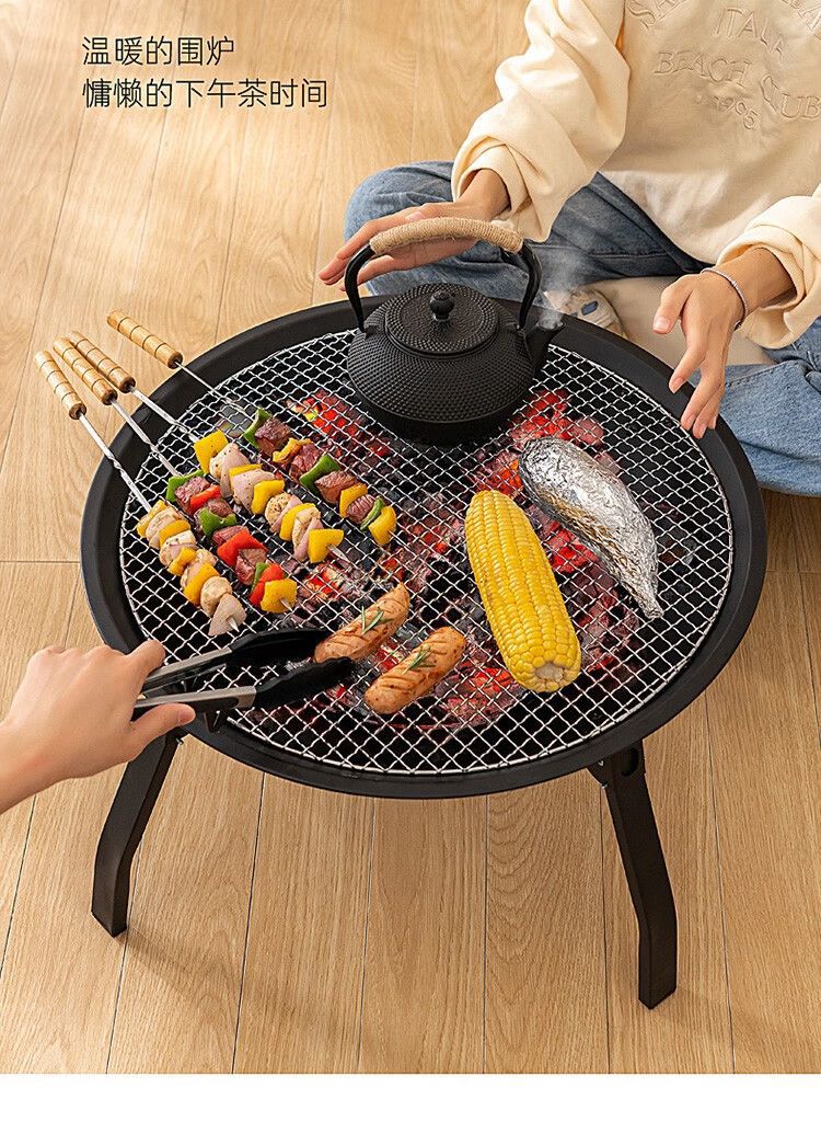围炉煮茶户外野营烧烤碳炉篝火庭院取暖圆形木炭火盆炉架批发炉头详情5