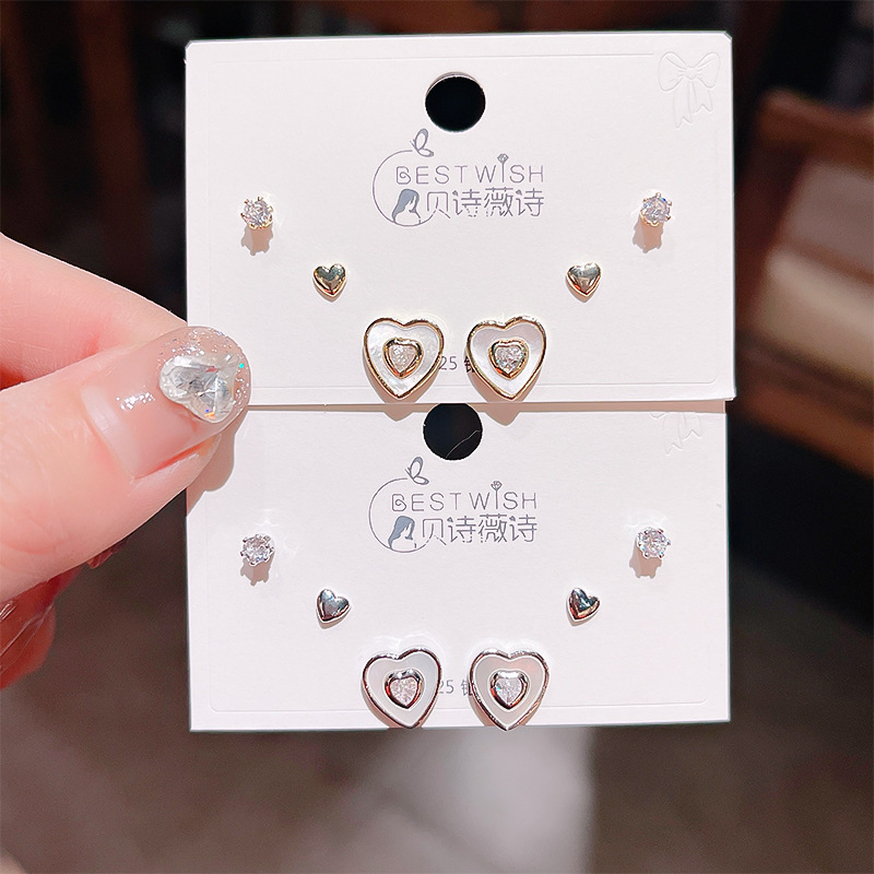 高品质感s925银针锆石6件套装小耳钉 女韩版简约气质三对耳钉批发详情5