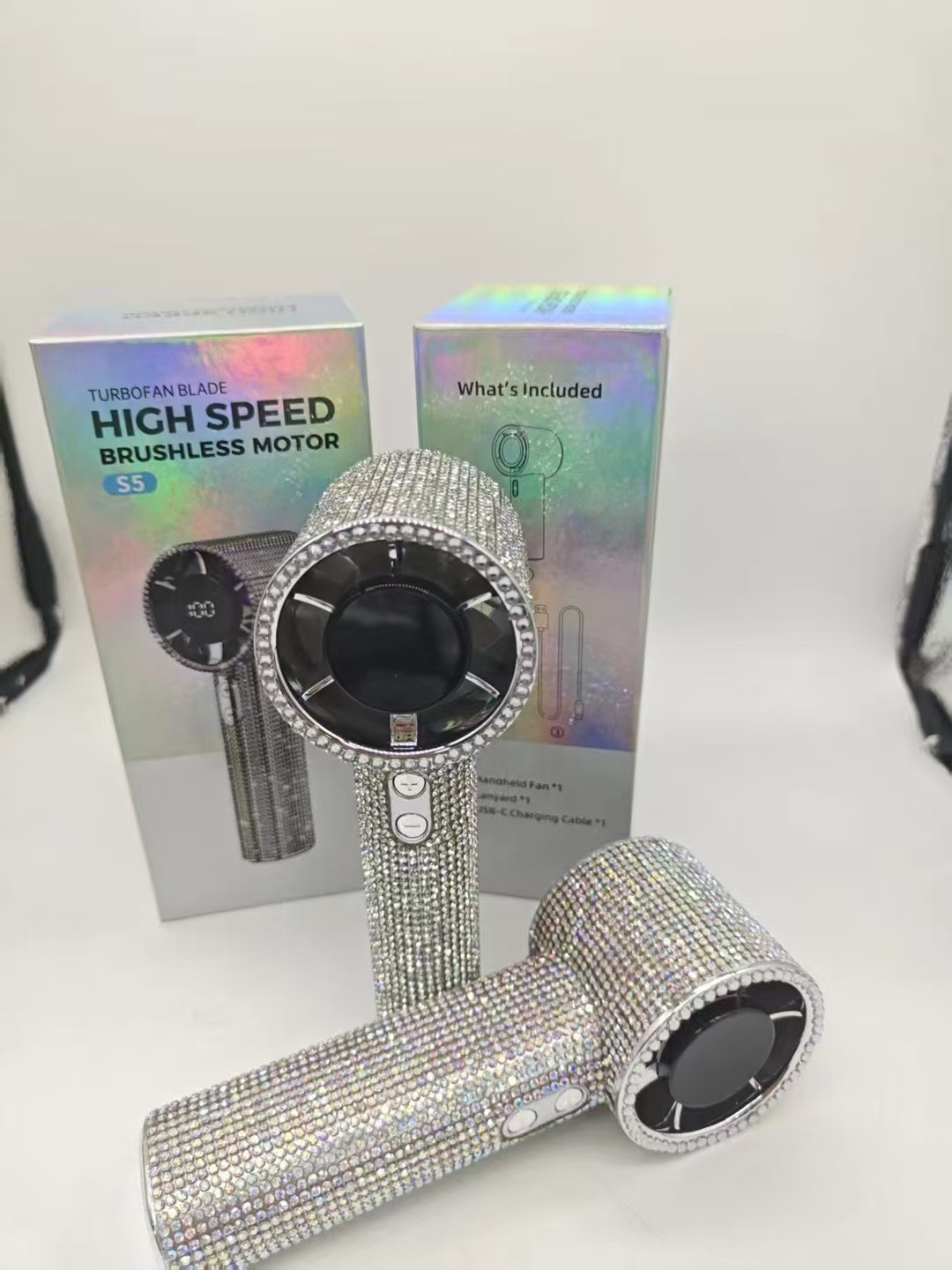 Cross-border bestseller S5 full-diamond digital display handheld high-speed fan with 199 speed adjustment for outdoor portable handheld fans pic 6