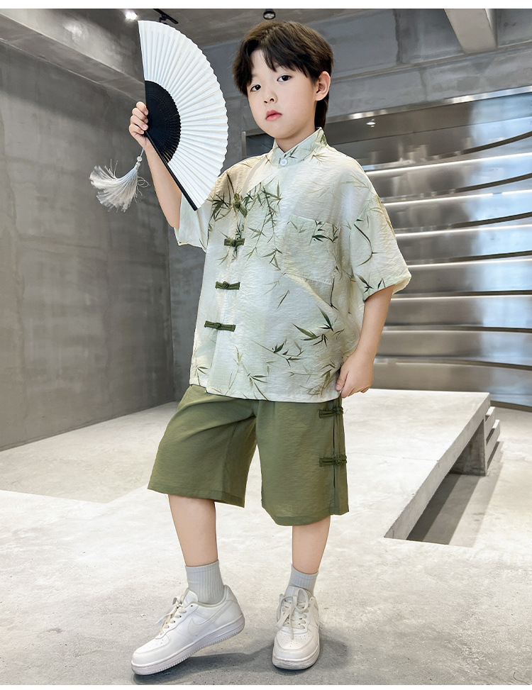 男童夏季新中式套装2025新品网红炸街国潮古风汉服竹叶夏装高品质详情8
