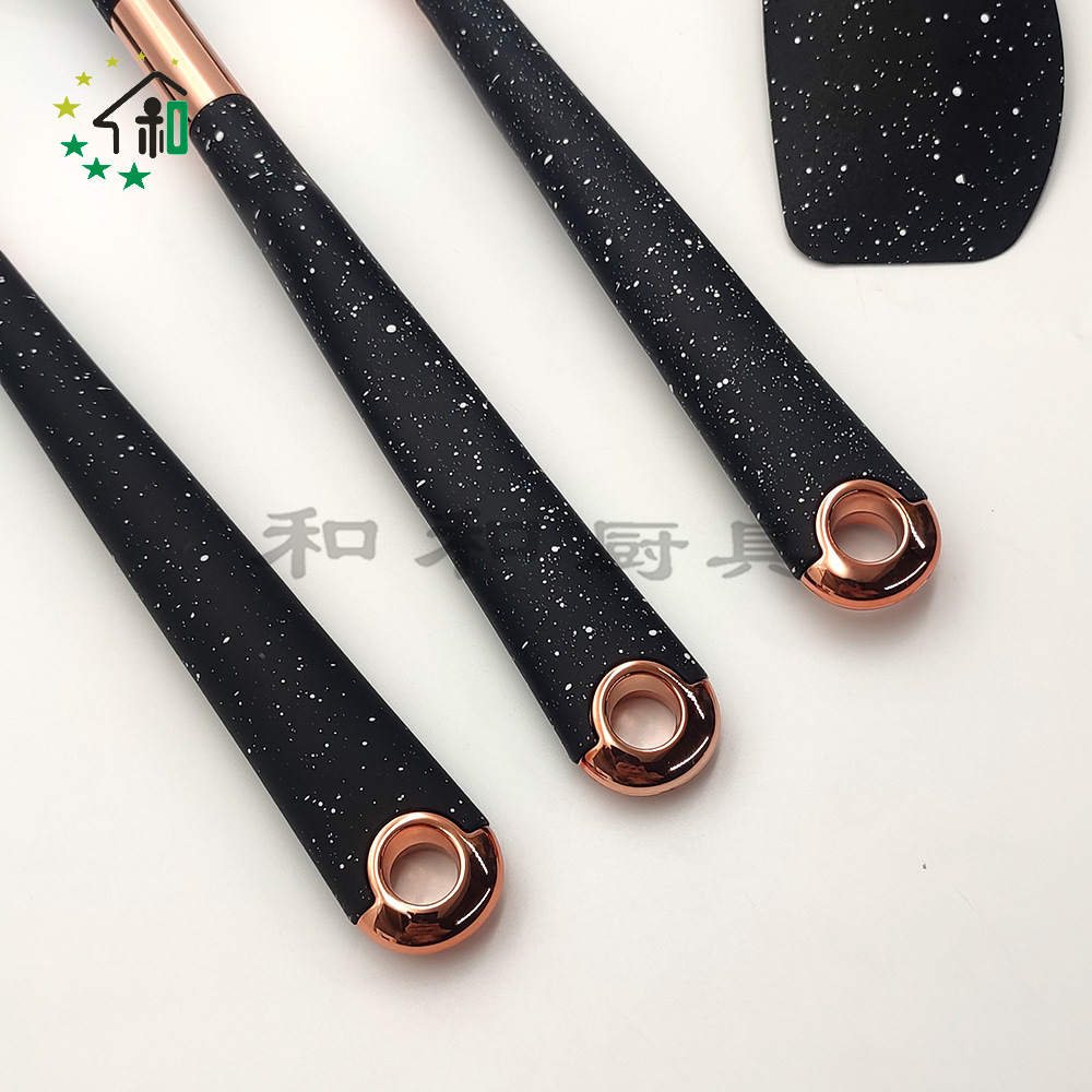 供应跨境硅胶厨具套装 不粘锅厨房用具烹饪勺铲 10件金色烘焙工具详情12