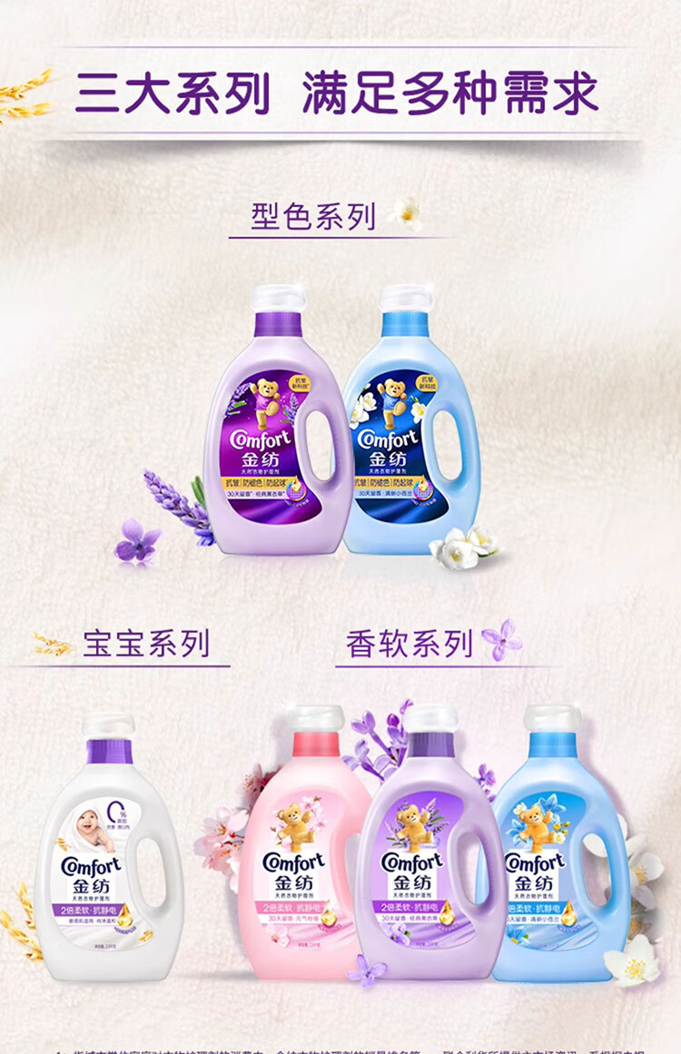 金纺柔顺剂衣物护理剂薰衣草香持久留香衣物香香柔软防抗静电910g详情15