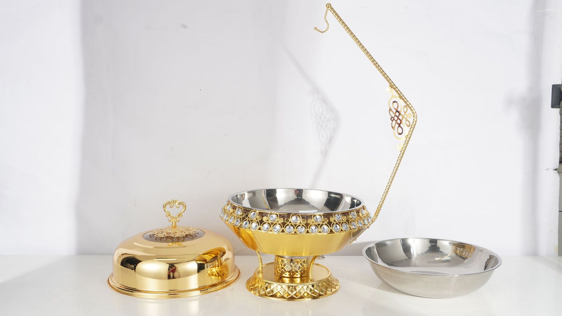 Hotel Restaurant Golden Luxury diamond-encrusted hook Stainless steel Buffet stove Hanging Chafing Dish pic 8