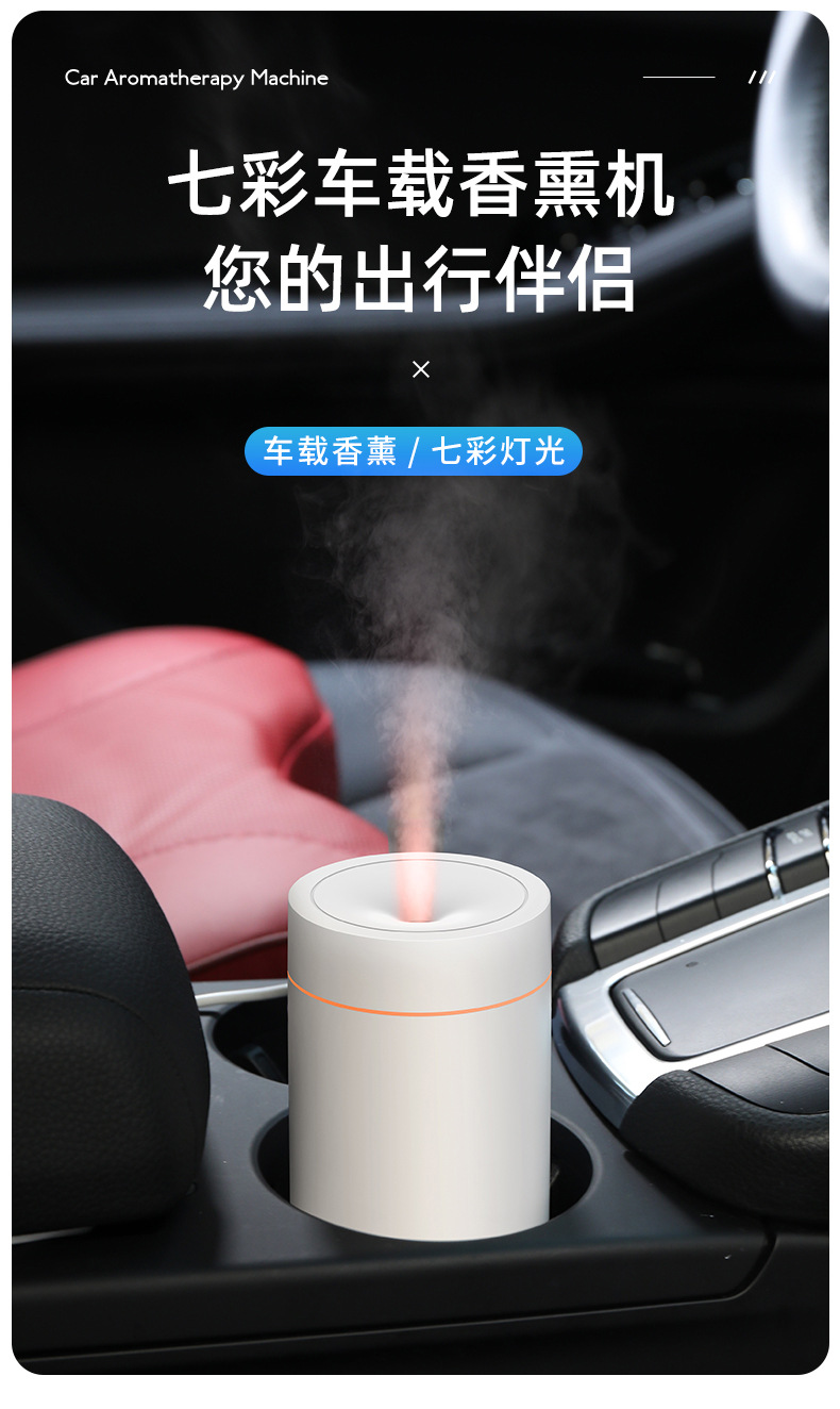 跨境新品七彩车载香薰机迷你便携香氛精油自动喷雾无线车载加湿详情2