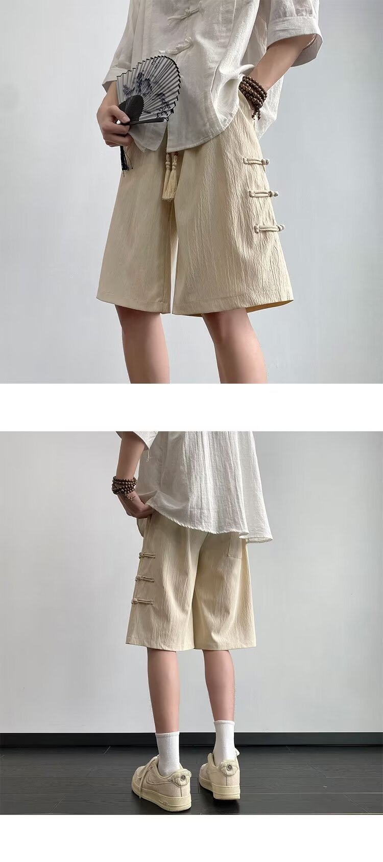 国潮国风新中式盘扣休闲短裤夏季新款男士外穿短裤休闲宽松5分中裤子详情6