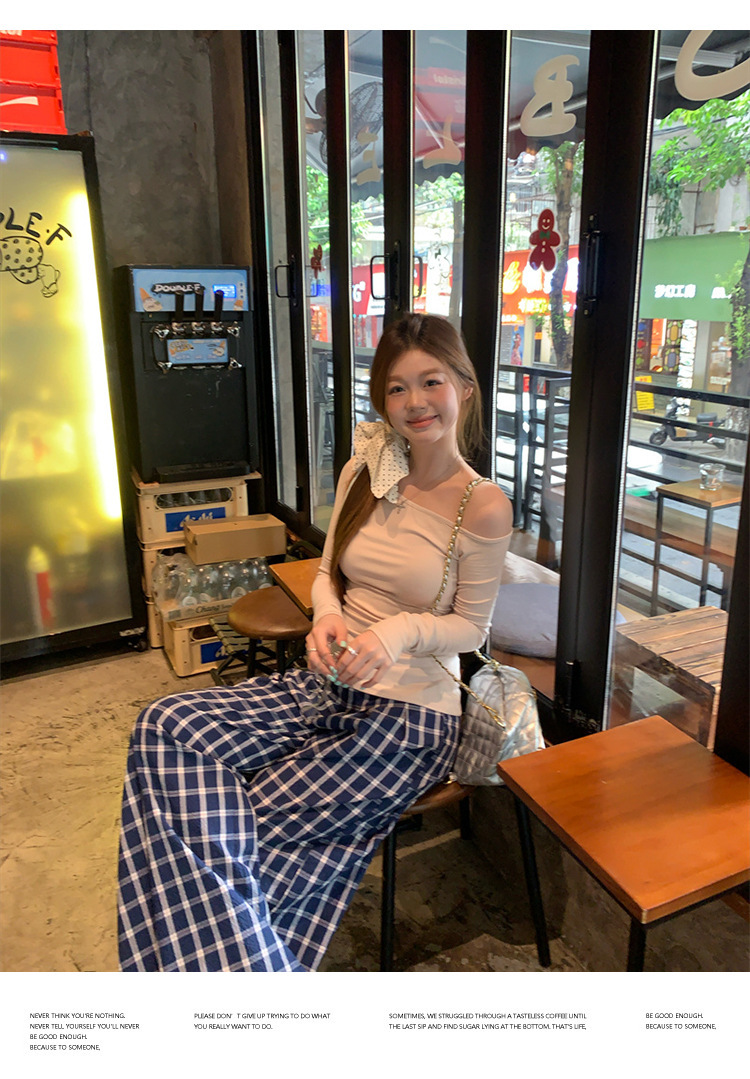 纯欲辣妹修身显瘦露肩长袖T恤女装早秋设计感百搭打底衫学生上衣详情16