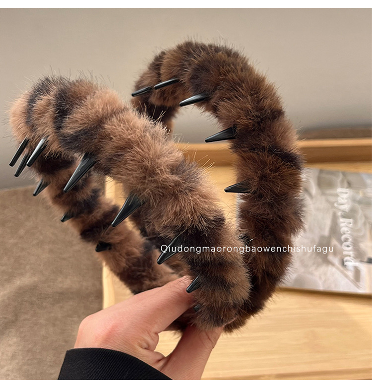 高颅顶大波浪豹纹毛绒发箍女韩系复古带齿防滑压发卡秋冬洗脸头箍详情8