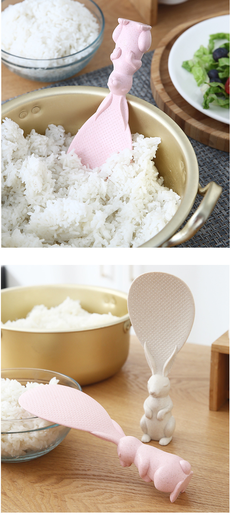小麦秸秆兔勺可立式小兔子电饭煲米饭盛饭勺创意不粘米卡通饭勺详情5