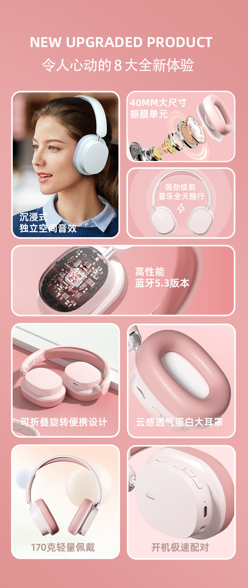 New over-ear noise-cancelling basket Bluetooth headphones, wireless gaming headsets, ultra-long battery life mobile phone headphones manufacturer wholesale pic 6