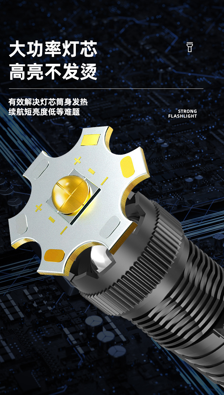 Cross-border multi-functional telescopic zoom electric display high-power strong light pen holder red and blue flashing warning tape side light flashlight pic 9