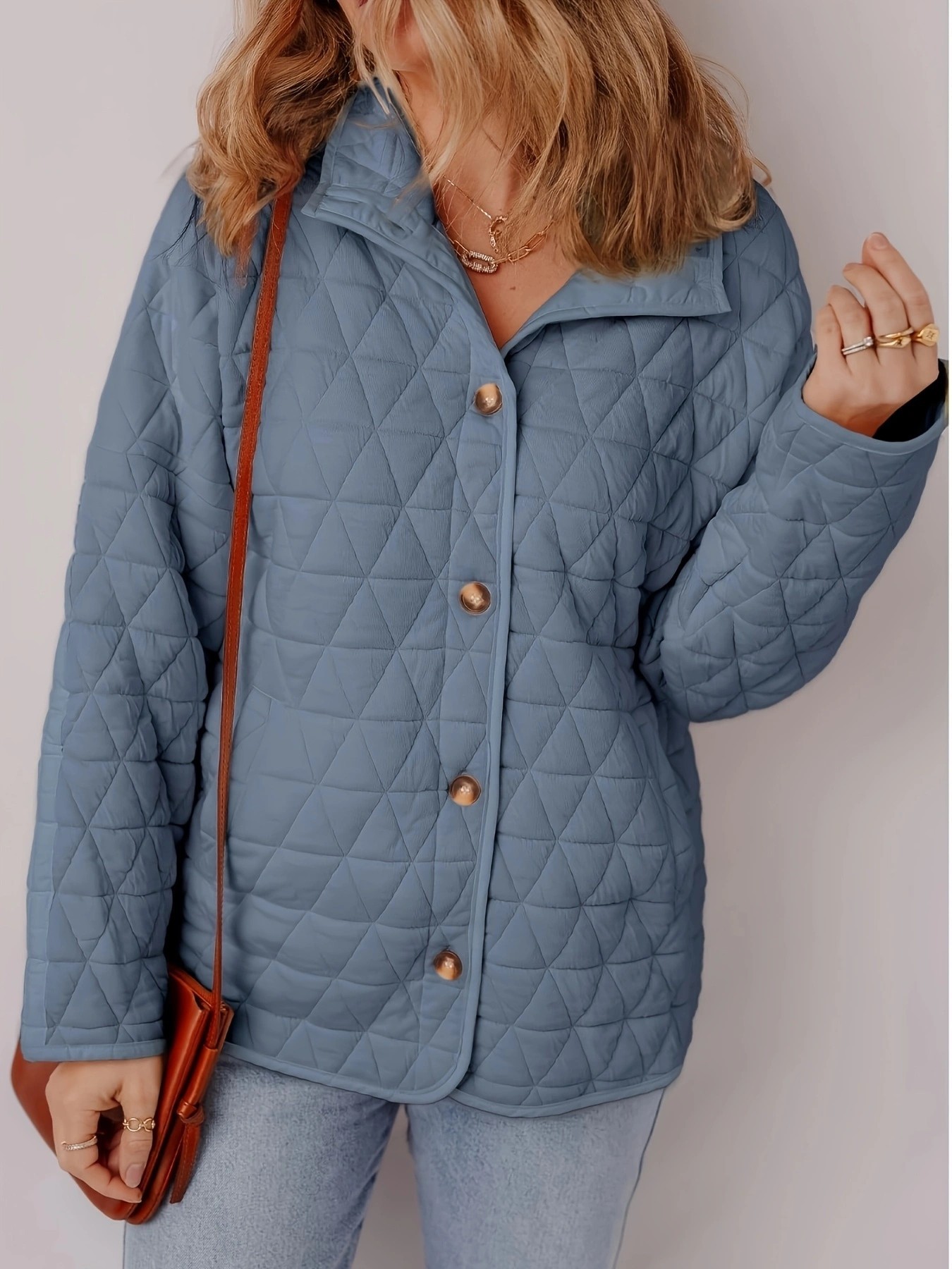 Cross-border cross-border foreign trade wholesale 2025 autumn/Winter new style European and American style quilted thread decorated simple solid color round neck loose cotton-padded jacket pic 11