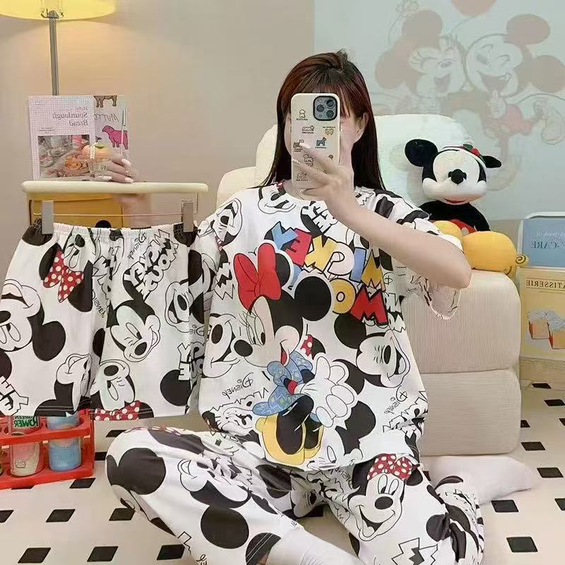 pajamas外贸工厂批发卡通夏季睡衣女短袖大码长裤三件套家居套装详情10