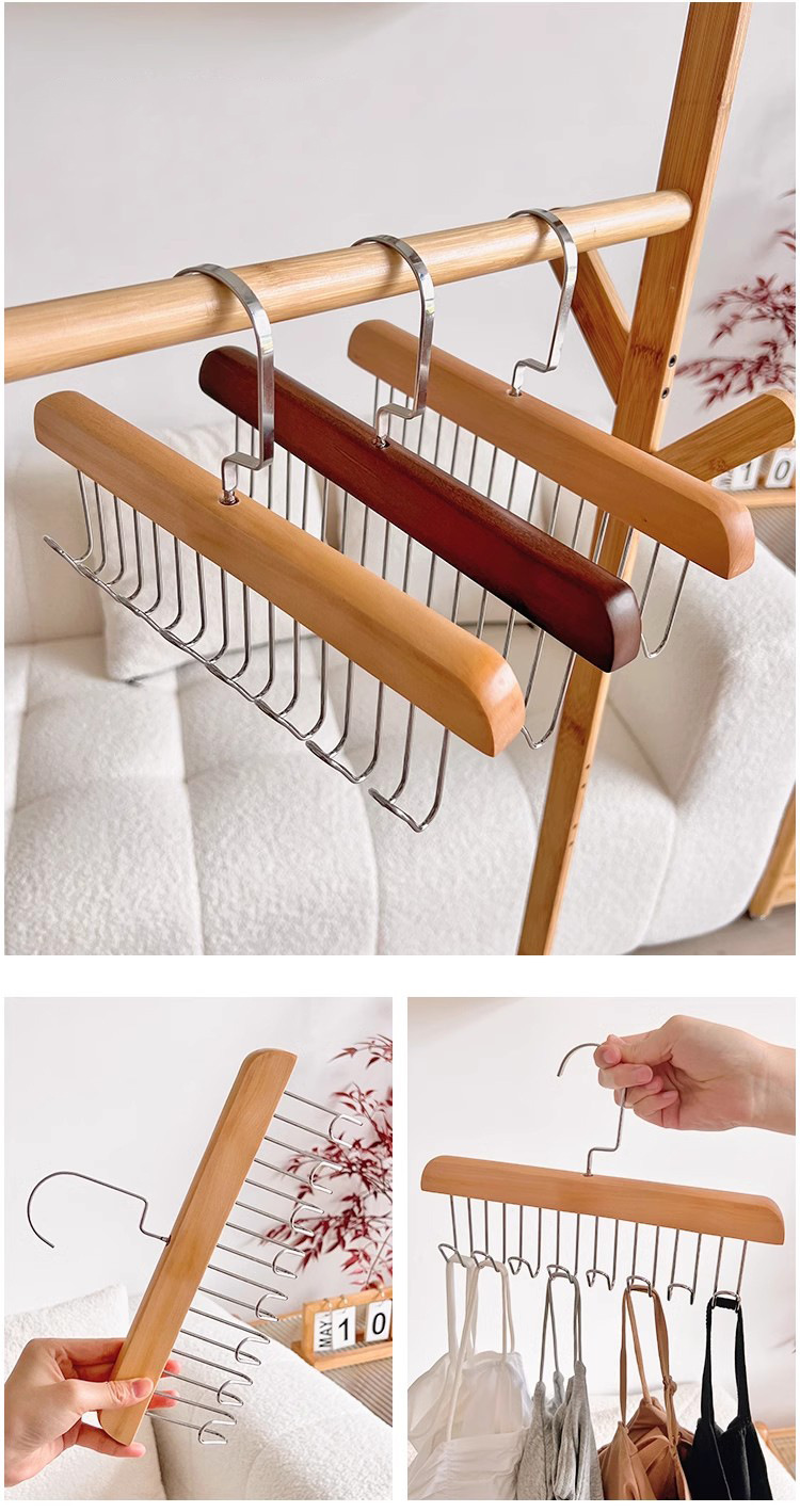 8-hook wooden hanger hanger for storing underwear, vests and ties, student dormitory solid wood wavy drying hanger pic 10
