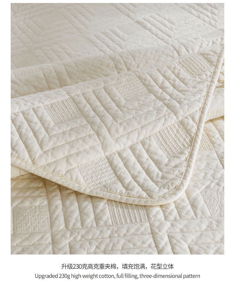 Wholesale of cross-border pure cotton bed covers with increased thickness, all-cotton plain quilted quilts, three-piece tatami sets for export pic 3