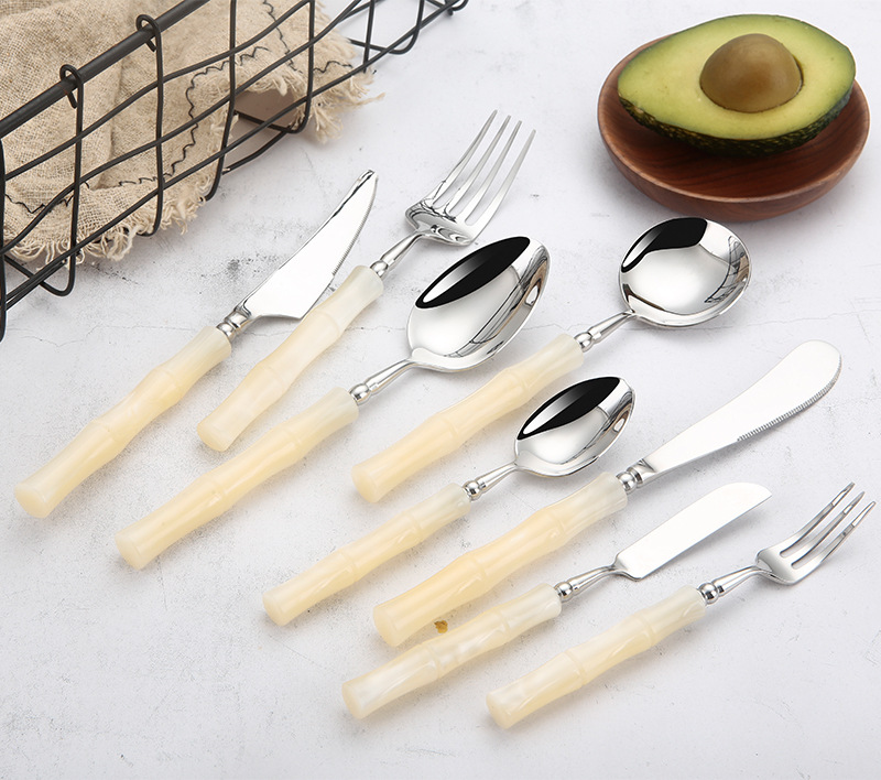 高颜值绿色亚克力竹节304不锈钢刀叉勺冰川白亚克力餐具酒店刀叉详情13