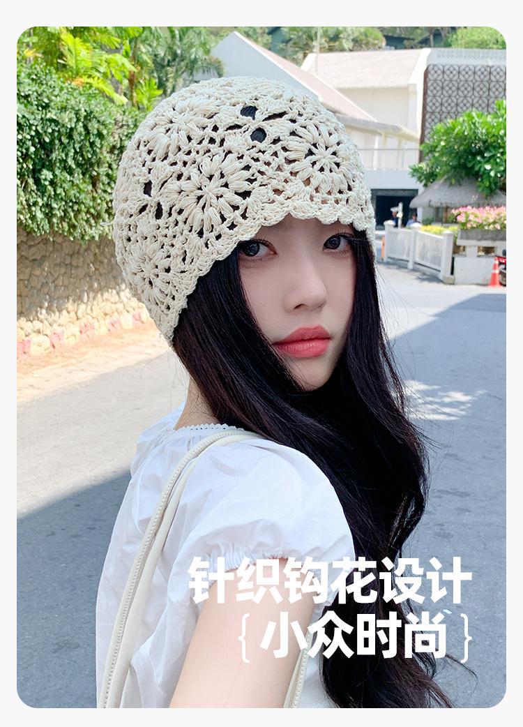 Japanese-style hand-woven headband hats for women, thin, hollowed-out woolen hats, retro and artistic knitted hats, Dui Dui hats pic 3