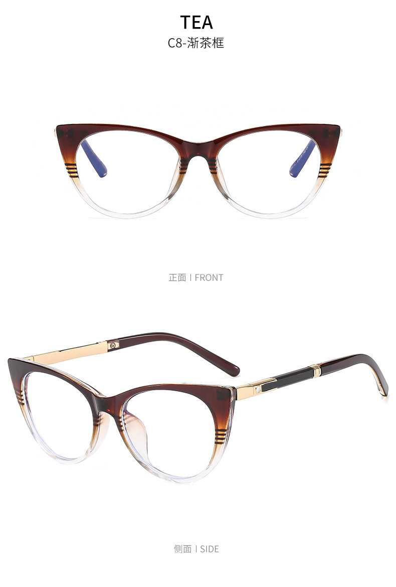 2024跨境个性新款猫眼防蓝光眼镜金属装饰平光镜欧美时尚框架眼镜详情18
