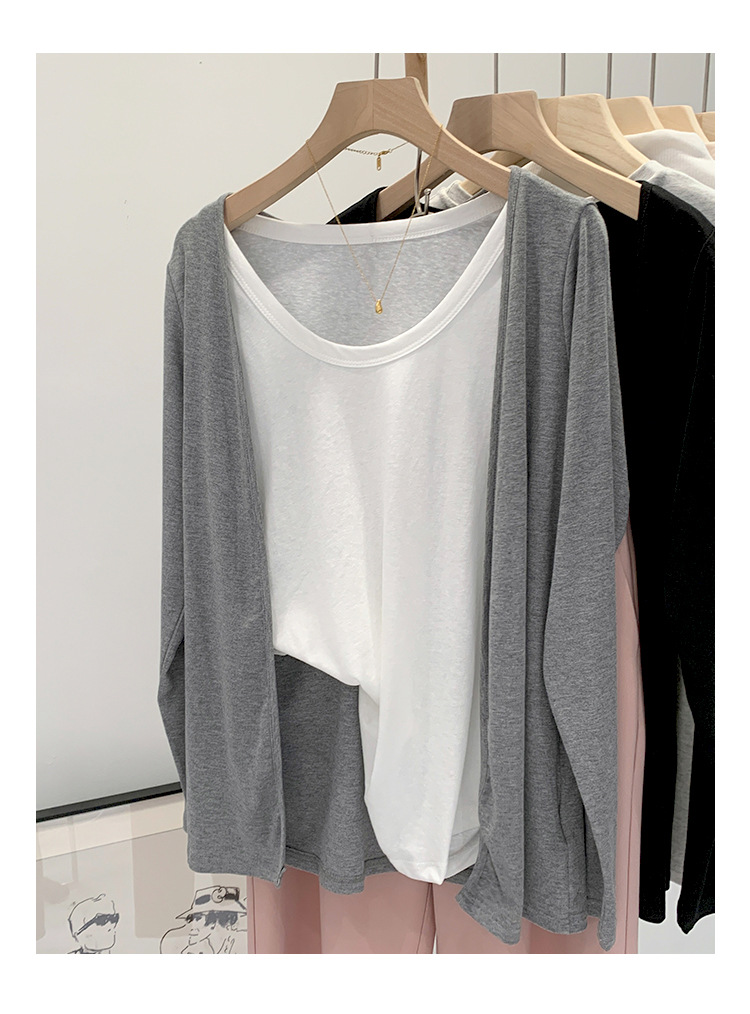 温柔风韩版灰色针织开衫女春秋季宽松休闲防晒打底衫外套长袖上衣详情1