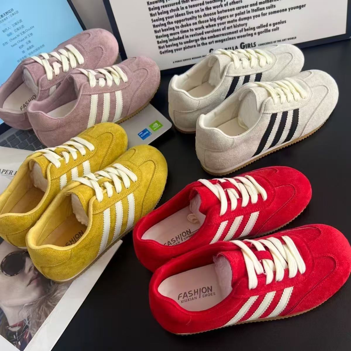 2025新款轻便小白鞋夏季百搭三杠阿甘德训休闲运动女板鞋详情7