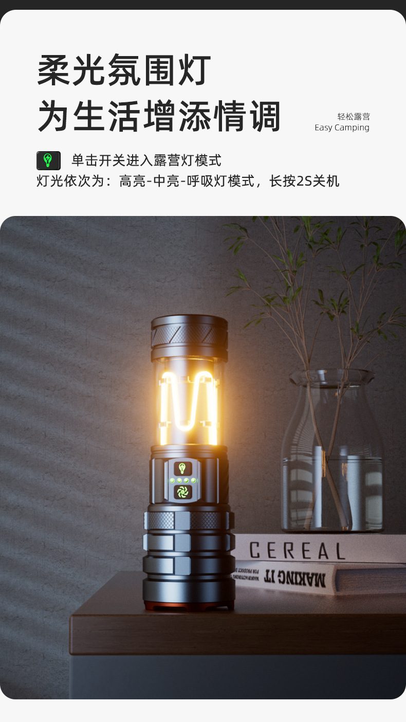 The new cross-border ultra-bright outdoor long-range white laser zoom with breathing function comes with a rechargeable flashlight for camping pic 8