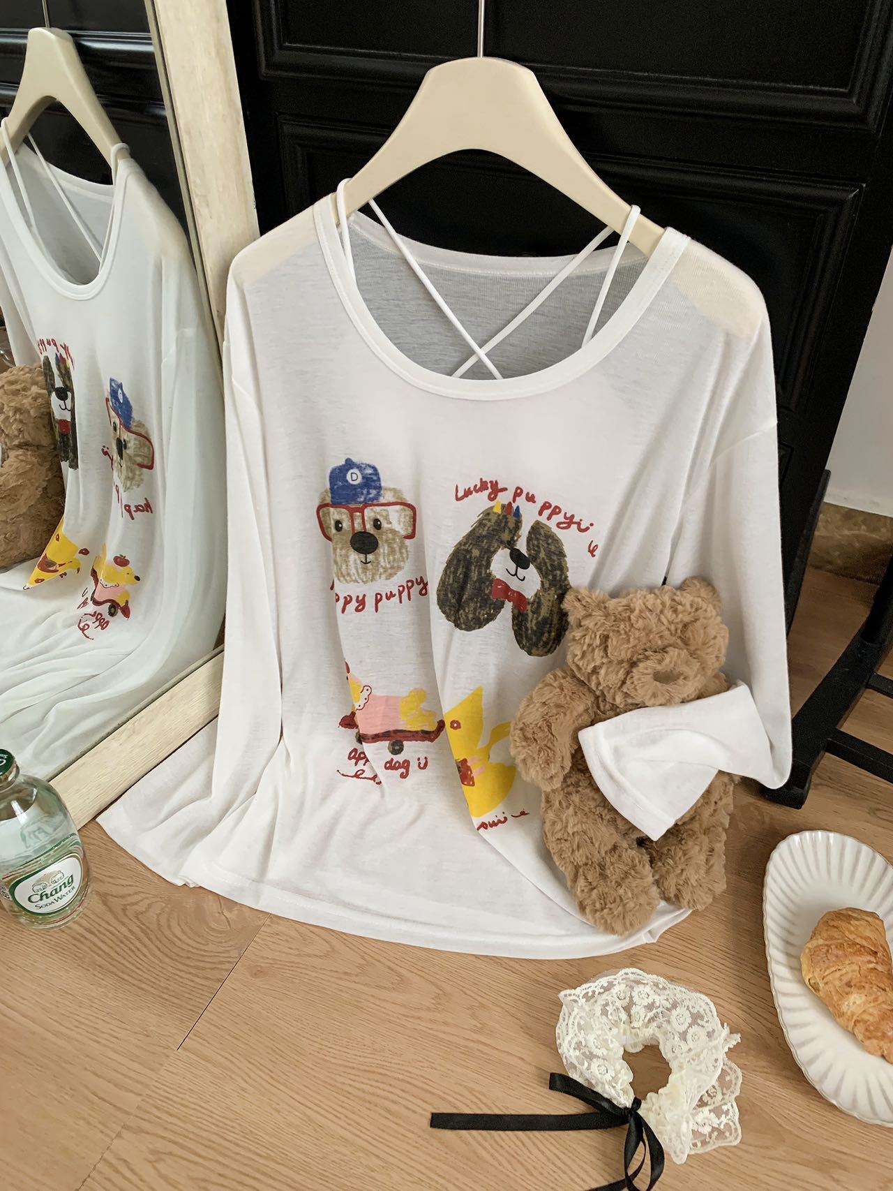 Loose-fitting, wide-necked, thin, sun-protective smock for women, summer, youthful cartoon printed long-sleeved T-shirt, U-neck top pic 43