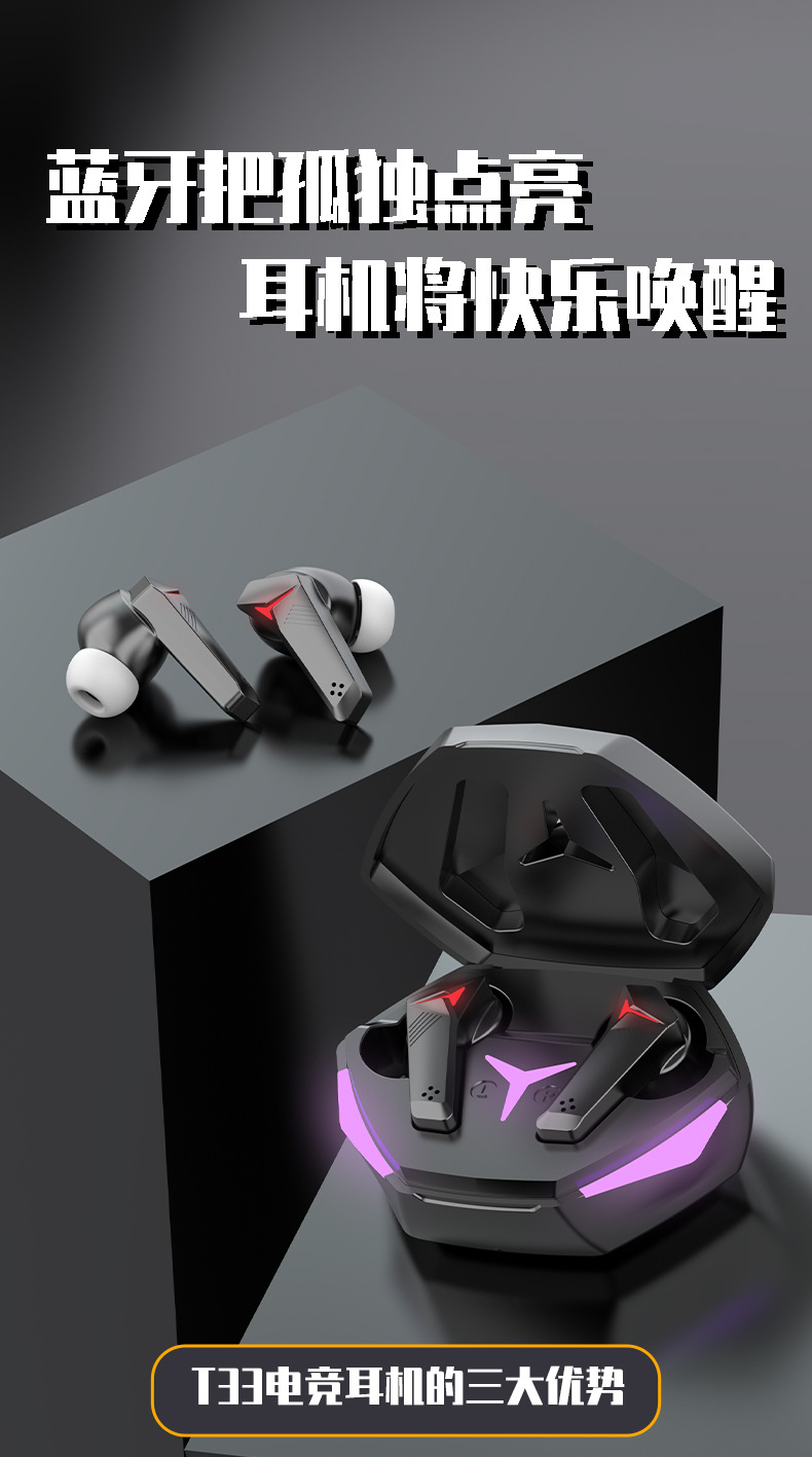 The T33 N35 wireless gaming Bluetooth headphones feature a dual-ear neon design, dual-mode touch control, and an ultra-long battery life for gaming pic 1