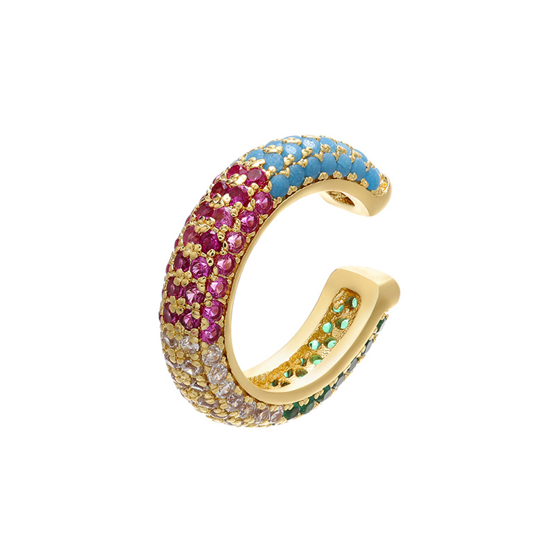 Beaded buckle jewelry, micro-inlaid color diamond ear bone clip, color zirconium simple style ear clip earrings, copper 18K gold-plated VE131 pic 2