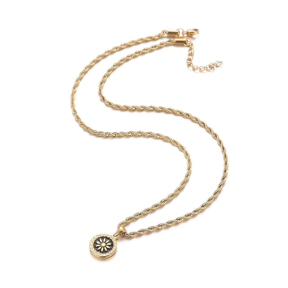 金色圆形古钱币镶嵌项链男女同款高级感百搭毛衣链防水防汗不掉色详情11