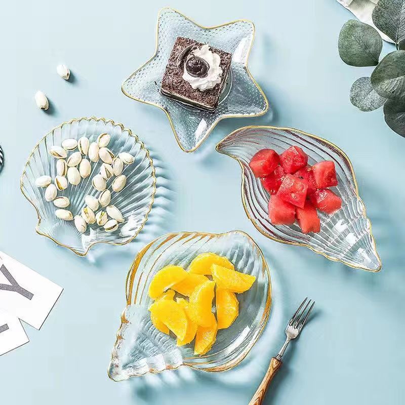Ocean glass plate, irregular dinner plate, dessert salad plate, wind glass dried fruit snack, conch starfish shell plate pic 4