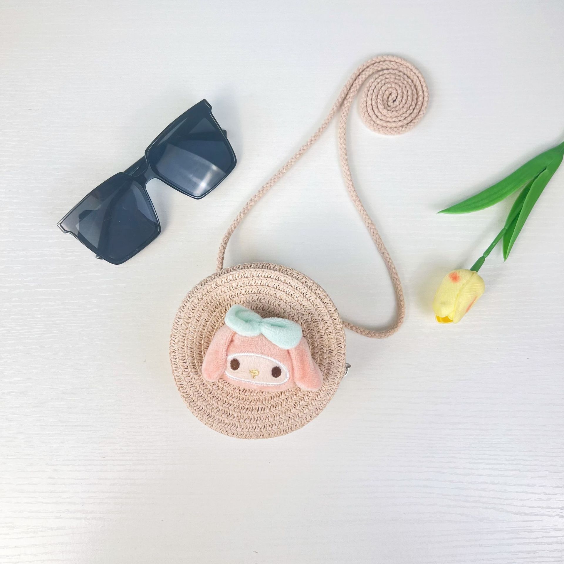 儿童手工编织包包可爱卡通猫草编小包男女童小圆包宝宝零钱包批发详情33