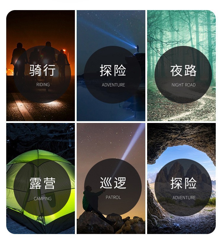 跨境热销双光源野外露营手电筒带挂钩便携式户外探险骑行暖光灯详情17