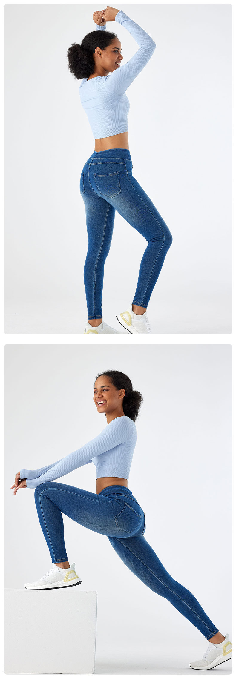 Cross-border new cat-beard monkey high-waisted yoga jeans for women to look slimmer, tight pocket straight leg, outerwear fitness pants pic 28