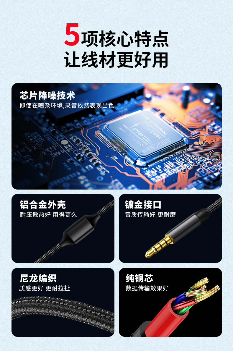3.5mm音频对录线Type-c双向直播乐器电脑手机声卡降噪转接内录线详情4