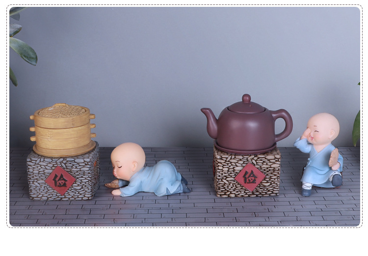 批发少林功夫小和尚摆件茶宠摆设创意禅意中式可爱客厅桌面装饰品详情21