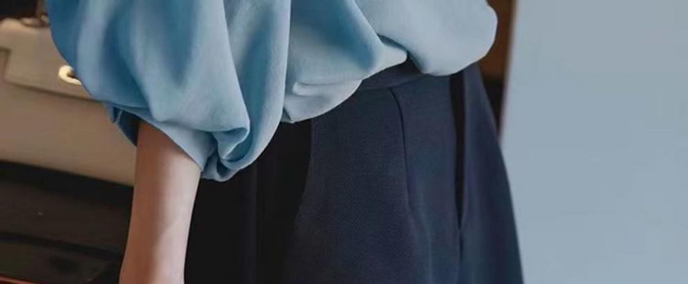 设计感灯笼袖衬衫女夏季新款韩版五分袖上衣复古宽松雪纺衬衣详情9