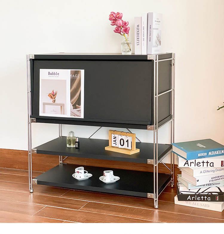 Stainless steel flip-up door magazine cabinet, Bauhaus Ins-style living room narrow slit storage rack, storage cabinet, bookcase for storage pic 7
