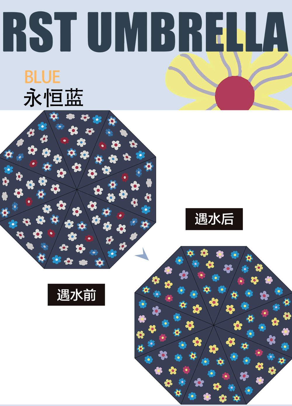 25年星宝新款RST遇水变色长伞可爱花朵外贸魔术伞magic umbrella详情13