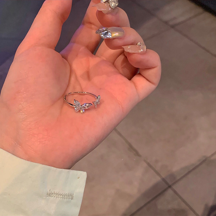 开口蝴蝶戒指饰品轻奢风双锆石蝴蝶戒指合金戒子女小众感详情9