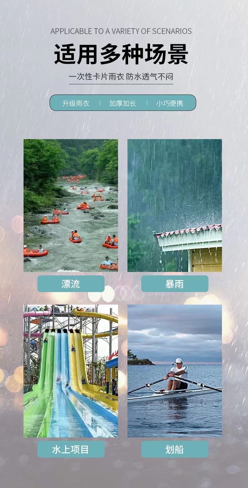 一次性雨衣便携压缩卡片包装户外漂流旅游加厚均码塑料防水雨披详情8