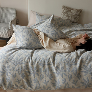 Class A, mother and baby grade, 100 all-cotton three-layer jacquard four-piece set, pure cotton quilt cover, bed sheet, bed cover, washed cotton products for winter pic 3