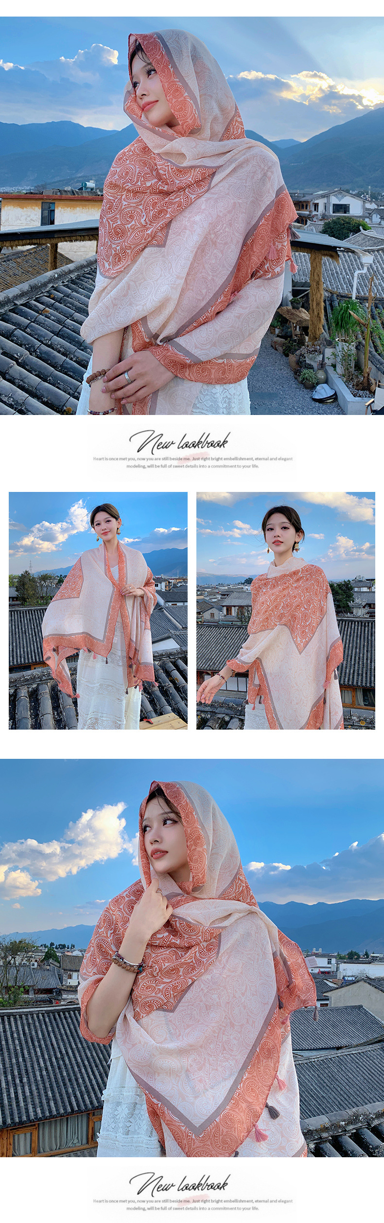 National trend ethnic-style shawl for women, summer thin ethnic-style travel sun protection silk scarf, versatile beach scarf and scarf for the seaside pic 4