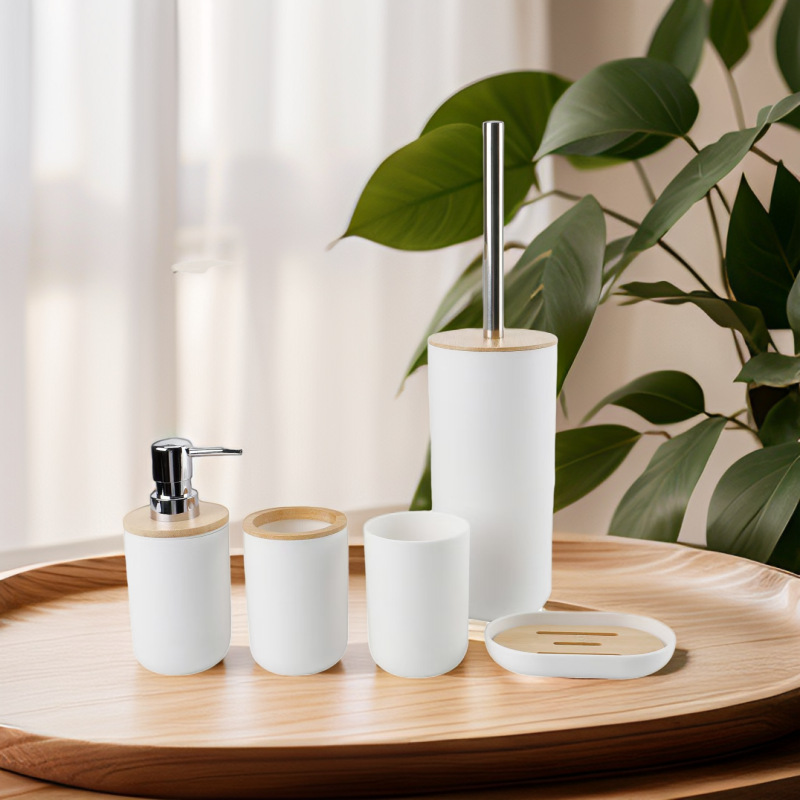 卫浴套件竹制品马桶刷套装浴室洗漱皂液器肥皂盒牙刷架卫生间用品详情4