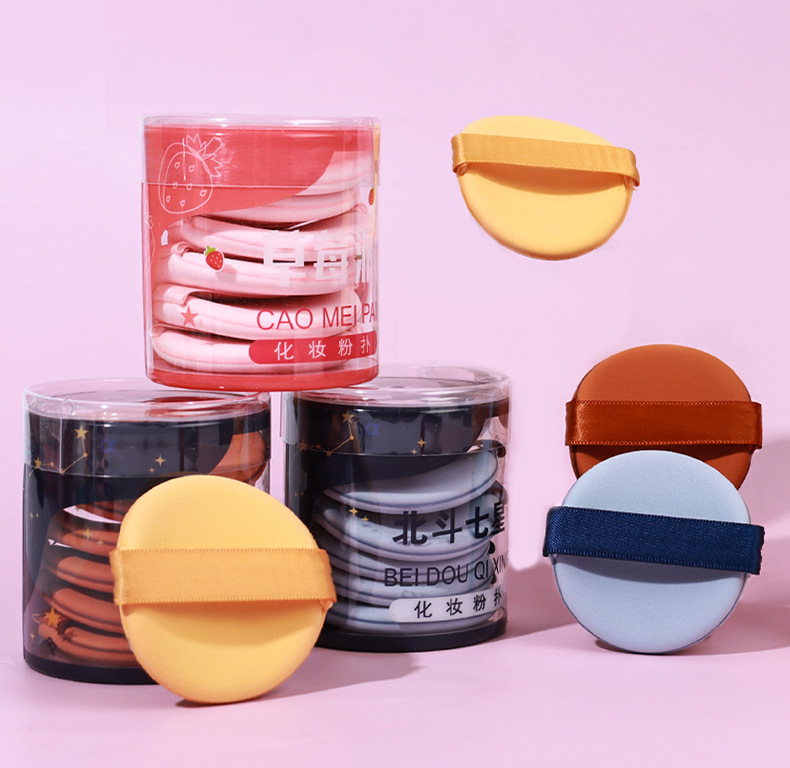 新款双面草莓派化妆海绵桶装干湿两用6片批发美容护肤彩妆工具详情9