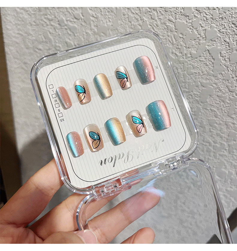 Cat-eye wearable nail, detachable nail plates, nail plates, rainbow cat-eye butterfly, French nail patches, ballet nail plates pic 3
