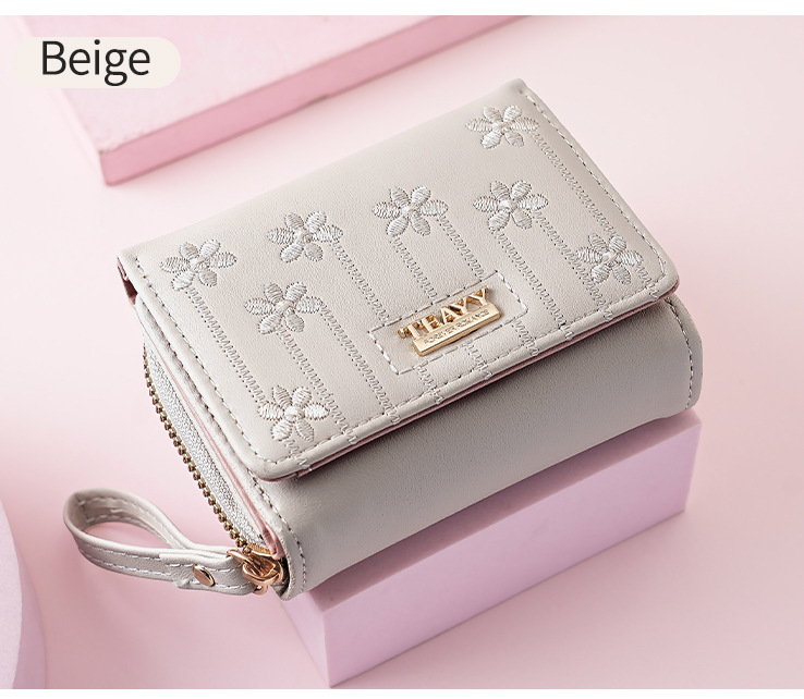 女士钱包teayy暖色系短款多功能零钱包拉链按扣小卡包钱夹 钱包女详情11