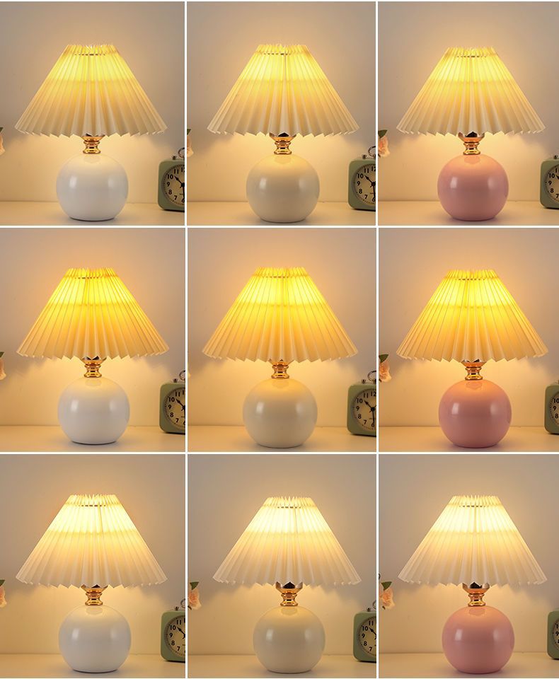 Nordic InS-style bedroom bedside lamp, Internet celebrity, warm and cozy night light for a young girl breastfeeding, high-end ceramic pleated table lamp pic 4