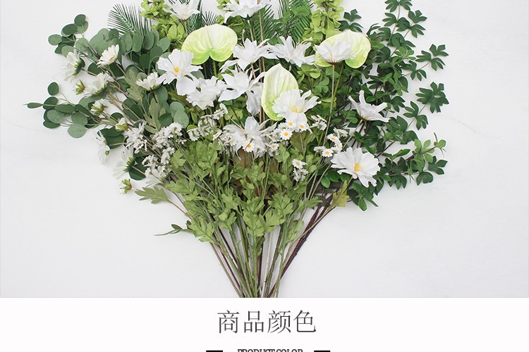 婚庆仿真花白绿系绿植植叶子材配叶酒店花艺装饰吊顶假树叶插花详情3