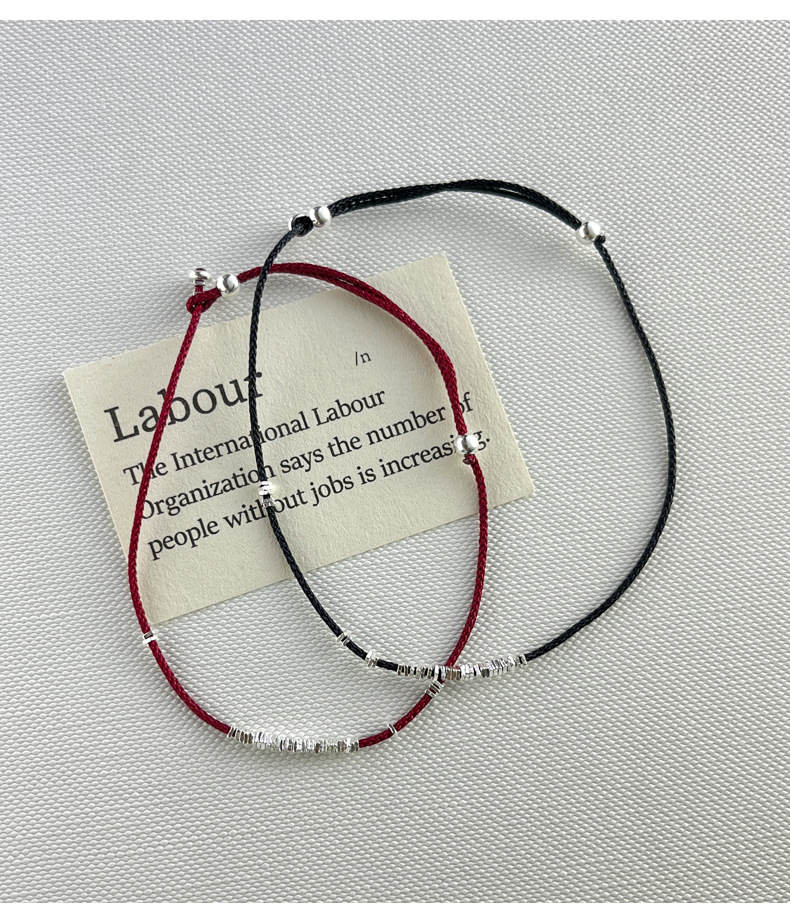 925纯银碎银子红绳脚链女手工编织设计甜美气质学生闺蜜配饰F4083详情7